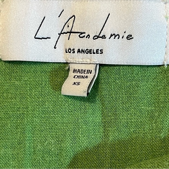L'Acadamie The Vera Blouse Linen Blend Long Sleeve Cropped Top XS Lime Green - Picture 10 of 15